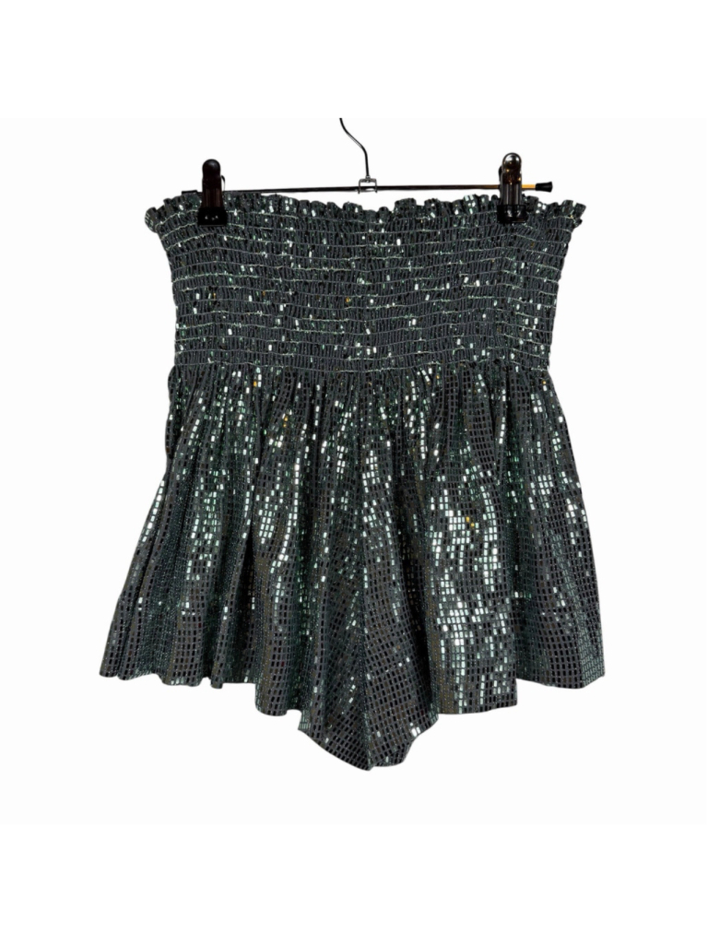 Queen of Sparkles Blue Shiny Pleated Metallic High Waist Women Shorts Size Small - Picture 4 of 10